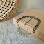 Handmade Cuban Link Chain Pearl Necklace “Scottie” Masculine Blue Vintage Remade Photo 8