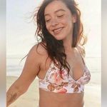 Aerie Floral Binding Longline Triangle Bikini Top Small Women’s Ballet Pink 9877 Photo 0