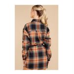 Boutique Plaid Black & Rust Chest Pocket Mini Shirt Dress Medium Photo 4