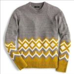 J.Crew  Geometric Fair Isle Crewneck Sweater Gold Gray Cream Wool Medium Photo 0
