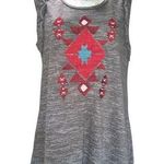 Cruel Denim Charcoal Southwestern Graphic Tank with Ruffle M Gray Size M Photo 0