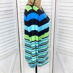 Ruby Rd. Beaded Neckline Striped Shirt Teal Lime Black Small Blue Photo 2