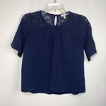 Monteau Women's Lace Shoulder Keyhole Short Sleeve Blouse Blue Size Small Photo 0