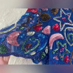 NWT Vintage 80s/90s bright blue beaded sequined cocktail dress, cut out back; M Size M Photo 2