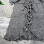 SISTERS Gray Knit Long Sweater Duster Wool Blend Faux Fur Trim Women’s Size XL Photo 4