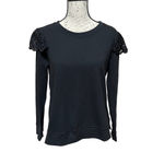 Bobeau  - cotton sweatshirt black crochet shoulder Ruffles detail Sz Small Photo 1