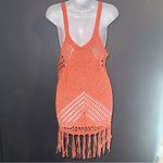 Women’s Fringe Orange Boho Bohemian Vacation Beach Swimsuit Coverup Medium Photo 2