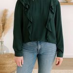 Whistles Poppy Frill Front Blouse in Dark Green Size 8 Photo 6