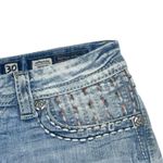 Miss Me Cut Off Embroidered & Bling Denim Shorts Size 30 Raw Hem Low Rise Y2K Photo 1