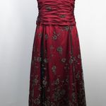 Adrianna Papell Vintage Papell Boutique Red Black Velvet Floral Midi Dress Dark Romantic Fairy Photo 0