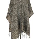 Woolrich Leopard Print Fringe Poncho Shrug Shall Wrap One Size Brown Grey Photo 5