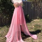 La Femme  New Beaded High Low Train Pink Prom Dress Photo 4