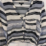 Topshop  Striped Button Front Long Sleeve Blouse Women's Size 6 Small Blue Black Photo 0