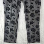 Chico's  Platinum Denim Gray Jeans Black Velvet Roses Size 1.5 / US 10 Photo 4