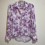 Sundance  Sz XS Chantilly Blooms Button Down Top Blouse White Purple Floral Bird Photo 1