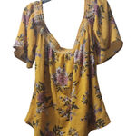 Blue Rain  Floral Off Shoulder Top Smocked Neckline Yellow‎ Blouse Size M Photo 0