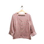 Rachel Zoe  Striped Linen Button Down Blouse Burgundy Size M Coastal Bohemian Photo 1