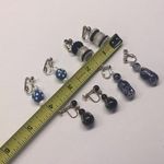 Black Bead Lot Of 4 Costume Earrings Vintage Clip On Screw On Blue / Dangle Mix Photo 3