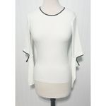 ZARA ‎ Cold Elbow Cutout Ribbed Sweater Crewneck White Black Trim Women's Small Photo 9