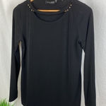 Ivanka Trump  Black Cutout Neck Silver Metallic Ball Trim Knit Top M NEW Photo 0