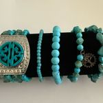 Turquoise and Faux Turquoise Bracelets Lot of 5 Stretch Design Blue Photo 1
