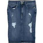 Good American Denim Pencil Skirt Distressed Med Wash Stretch Size 8 High Waisted Photo 0