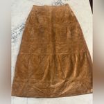 Denim & Co 100% Leather Suede Skirt Medium Tan Western Flower Eyelet Lined Photo 1