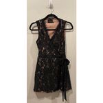 Anthropologie Black Wrap Lace Mini Dress Photo 4