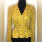 Lost + Wander - Womens‎ Sol Floral Print Long Sleeves Peplum Top Yellow Size S Photo 1