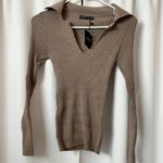 SheIn Basics Neutral Brown Johnny Collar Long Sleeve Business Casual Sweater Size Large Photo 0