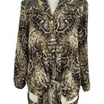 Figueroa and Flower New  Snake Paisley Print Mix Button Down Blouse Tan Photo 1