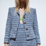 ZARA NEW  JEWEL BUTTON TEXTURED BLAZER‎ BLUE LONG SL Photo 6