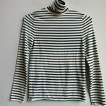 ZARA  Nautical Stripe Teal Blue Ribbed Turtleneck Size Medium Lightweight Stretch Photo 0