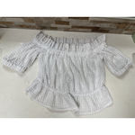 EXPRESS Y2K white crochet off shoulder Embroidered blouse crop top Sz L Photo 12