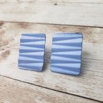 Vintage Clip On Earrings Light Blue Wavy Rectangle Retro Photo 1