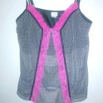 Jezebel L Sexy Pink Lace Trimmed Black White Checked Camisole Top Size L Photo 0