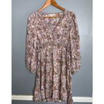 Max Studio  Lavender Floral Long Sleeve V-Neck Short Dress Small Photo 1