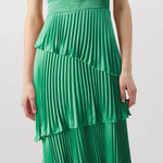 Abercrombie & Fitch  TIERED PLEATED MIDI dress in green spruce Size: XS Tall Photo 0