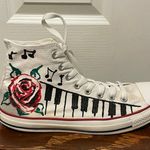 Converse Custom Painted Rose Music Piano Sneakers White Red Green Women’s 12 Photo 2