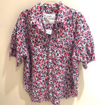Frank & Eileen Frank Eileen Rose Linen Button Up Shirt Red Blue Floral Print Women L Photo 0