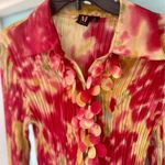 Milano Red and Gold ruffled button up shirt size small Photo 1