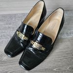 Liz Claiborne  Melba Block Heel Chunky Pumps Black Croc Embossed Gold Womens Sz 8 Photo 3