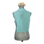 Iris Los Angeles Aqua blue Top Sheer Sleeveless Lace Knot Tie Large Photo 2