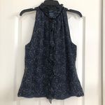 Tahari womens silk lined ruffle neck button front tank top blue medium Photo 0