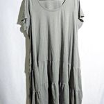 Womens 2X Green Tiered Midi Maxi Shirt Dress 100% Cotton Scoop Neck Short Sleeve Photo 0