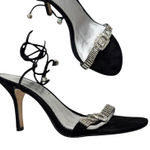 Pelle Moda Black Leather Silver Rhinestone Heels Womens 7.5 Bling Lace Up Ankle Photo 0