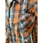 Harley Davidson Motorcycles Plaid Shirt‎ Orange Embroidered Large Long Sleeve Photo 3