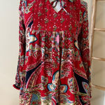 Patrons of Peace Anthropologie Vermont Long Sleeve Floral Paisley Small Red Pink Photo 0