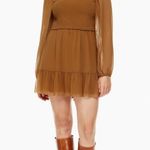 Aritzia Wilfred Tempest Mini Dress Chiffon Rich Chestnut Brown/Tan Size Small EUC Photo 0