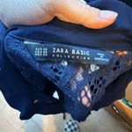 ZARA Navy Blue Floral Lace Button Down Blouse Photo 2